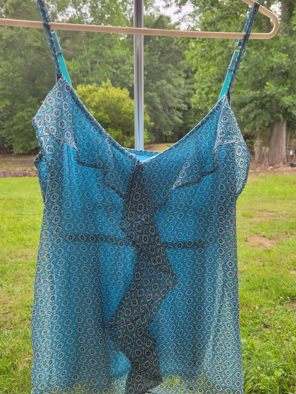 NY & CO Light Blue Printed Spaghetti Strap Women's Tank Top